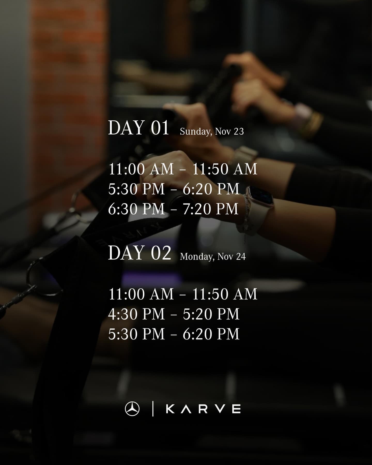 The two-day class schedule for the Mercedes-Benz showroom pop-up